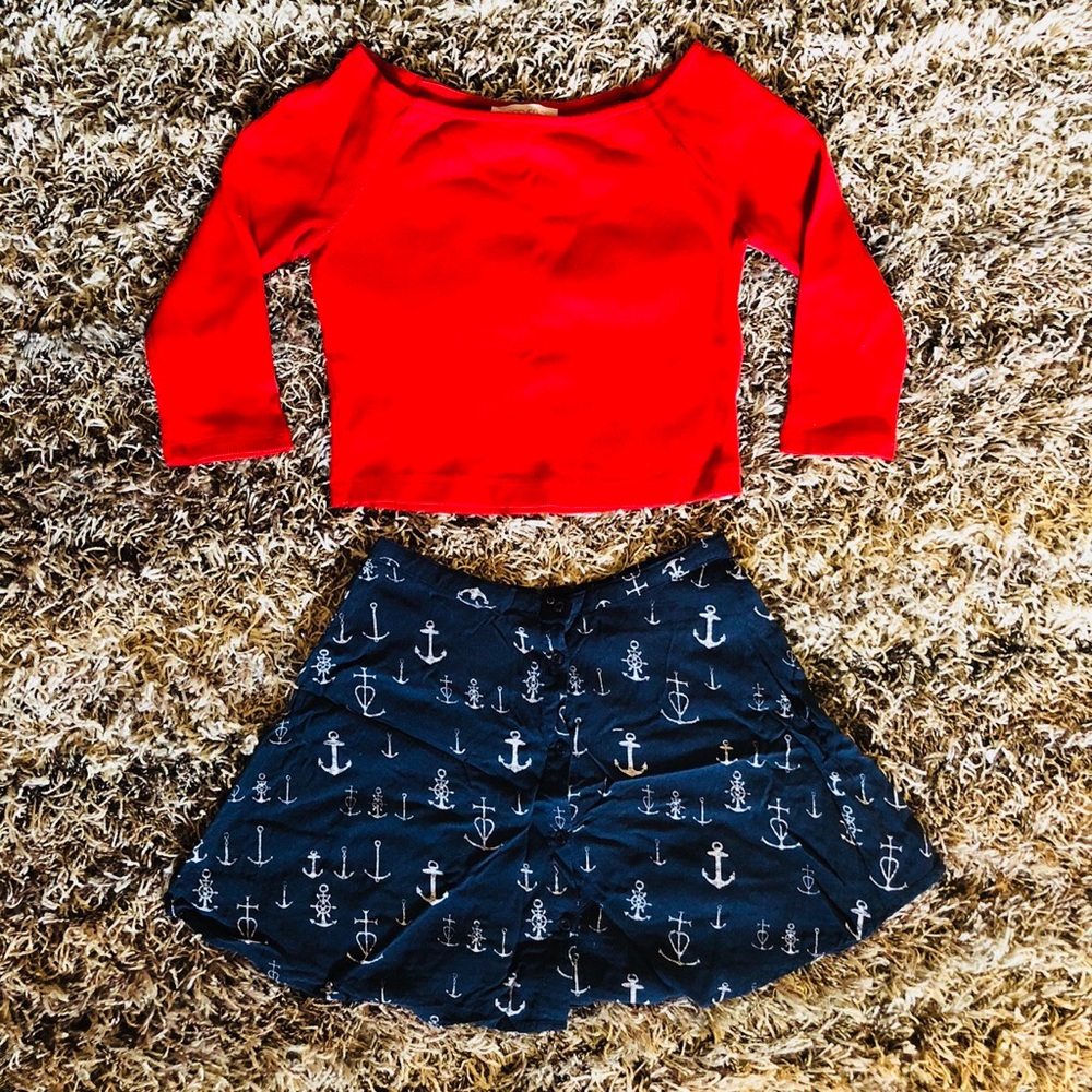 Adorable🦋Blue with white anchors flare skirt